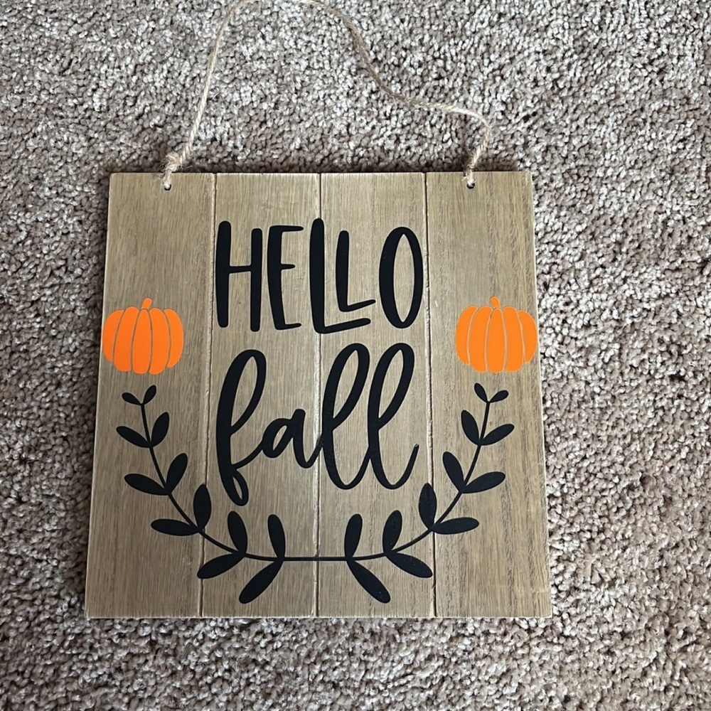 Rustic 'Hello Fall' Wall Decor with Orange and Black Accents